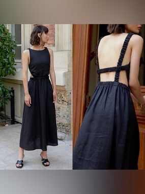 Pixie Market Beatrice black linen midi dress - Small